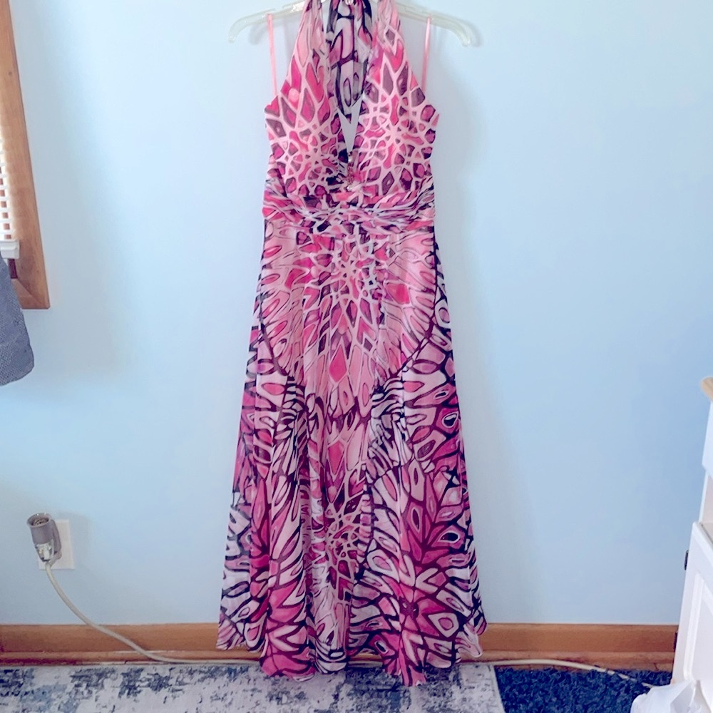 White House Black Market kaleidoscope gown and matching cardigan - see n…